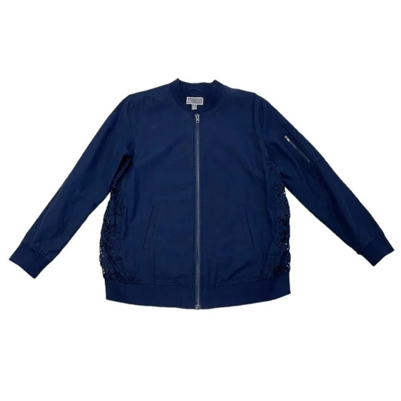 Chelsea28 Lace Jacket Full Zip Lace Back Navy Blue Size Large L - Picture 4 of 15